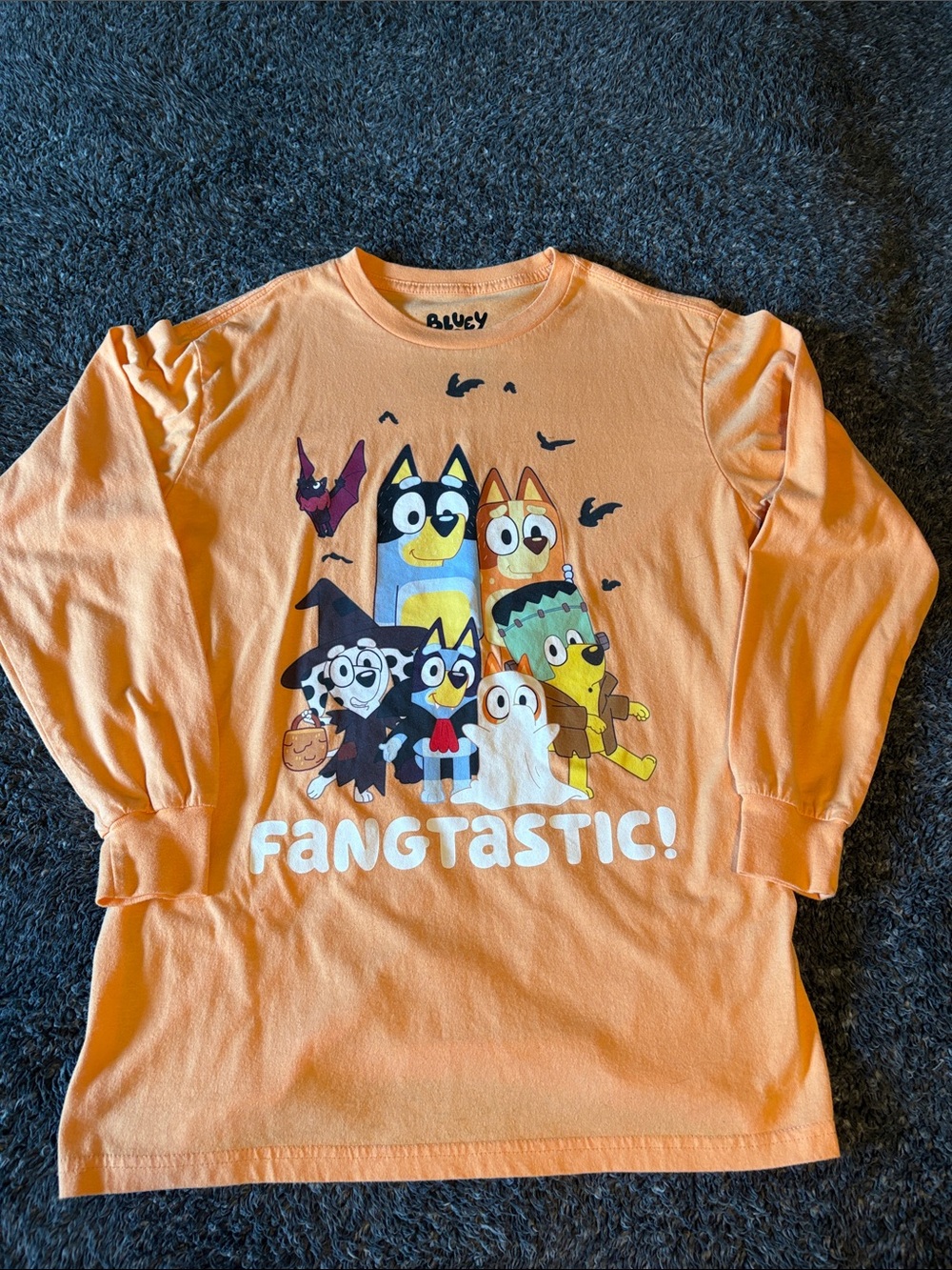 'Fangtastic!' Orange Halloween Long Sleeve Tee Bluey Shirt. Adult